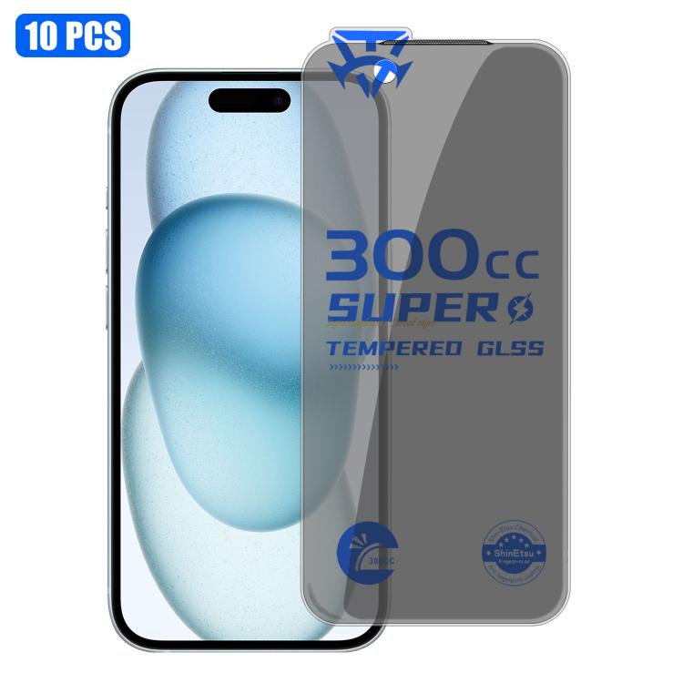 For iPhone 15 10pcs 300CC Large Arc Antistatic Corning Gorilla Privacy Tempered Glass Film
