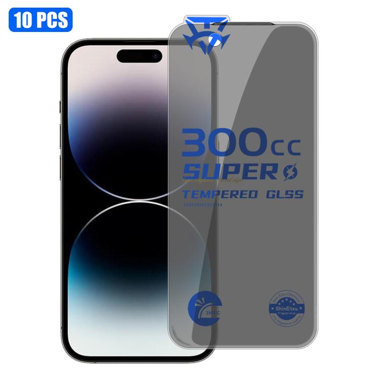 For iPhone 14 Pro Max 10pcs 300CC Large Arc Antistatic Corning Gorilla Privacy Tempered Glass Film