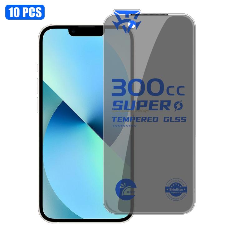 For iPhone 13 10pcs 300CC Large Arc Antistatic Corning Gorilla Privacy Tempered Glass Film