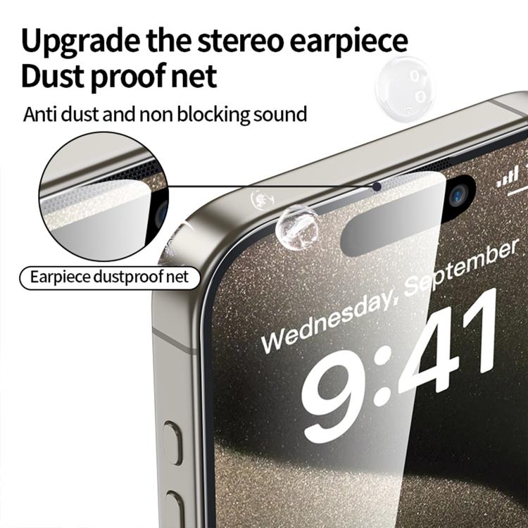 For iPhone 15 10pcs 300CC Large Arc Antistatic Corning Gorilla Privacy Tempered Glass Film