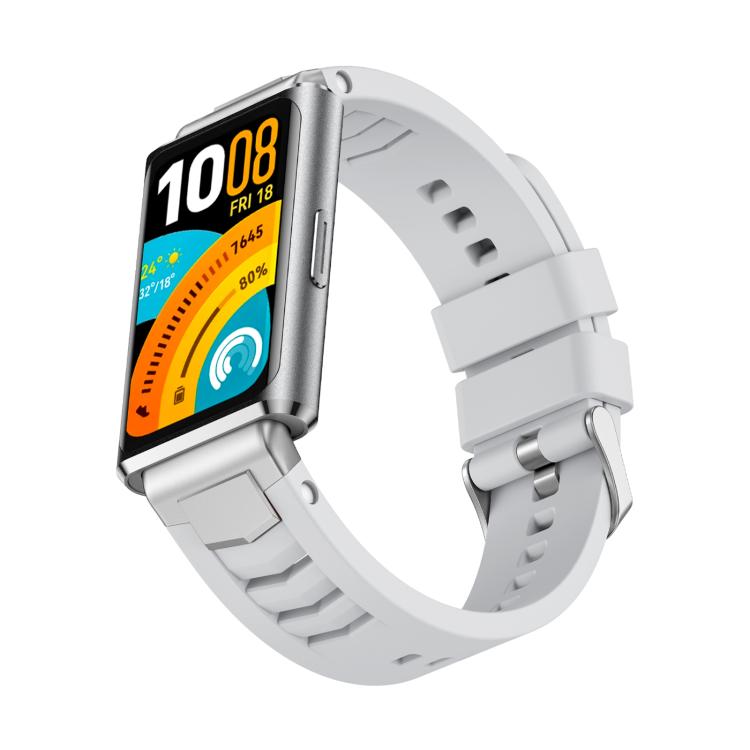 For Huawei Band 11 / Band 11 Pro Silver Pin Buckle Quick Release Metal Connector Silicone Watch Band