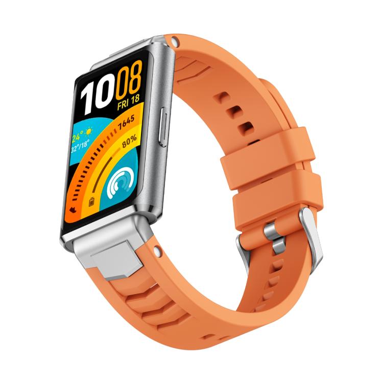 For Huawei Band 11 / Band 11 Pro Silver Pin Buckle Quick Release Metal Connector Silicone Watch Band