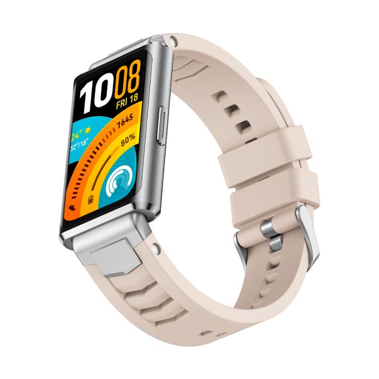 For Huawei Band 11 / Band 11 Pro Silver Pin Buckle Quick Release Metal Connector Silicone Watch Band