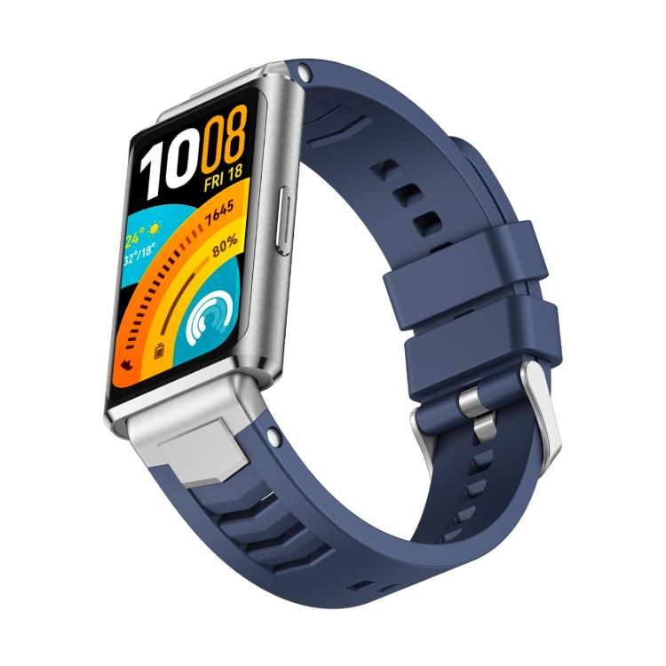 For Huawei Band 11 / Band 11 Pro Silver Pin Buckle Quick Release Metal Connector Silicone Watch Band