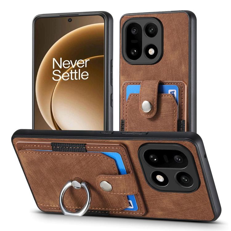 For OnePlus 15 Retro Skin-feel Ring Card Wallet Phone Case