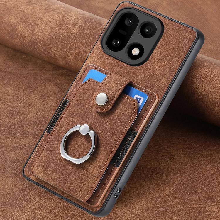 For OnePlus 15 Retro Skin-feel Ring Card Wallet Phone Case