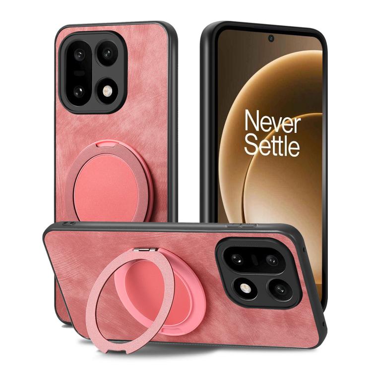 For OnePlus 15 Retro Leather Rotation Round Holder Phone Case