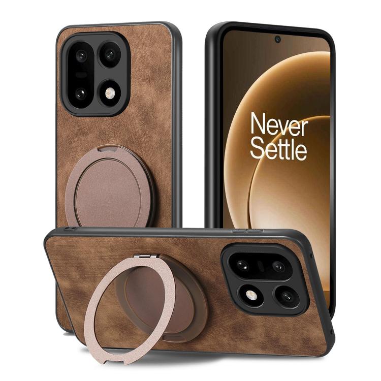 For OnePlus 15 Retro Leather Rotation Round Holder Phone Case