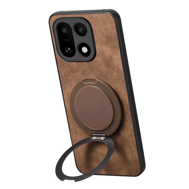 For OnePlus 15 Retro Leather Rotation Round Holder Phone Case
