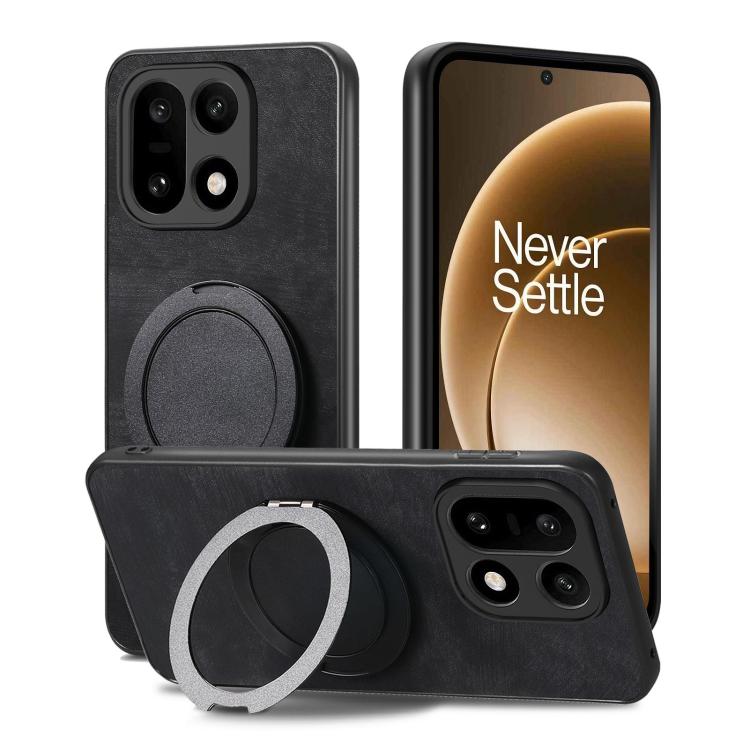 For OnePlus 15 Retro Leather Rotation Round Holder Phone Case