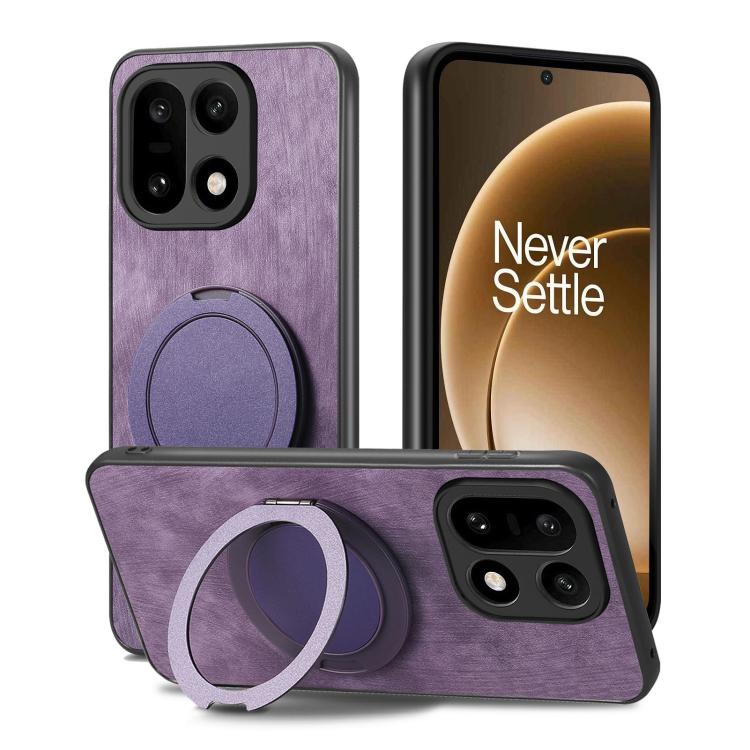 For OnePlus 15 Retro Leather Rotation Round Holder Phone Case