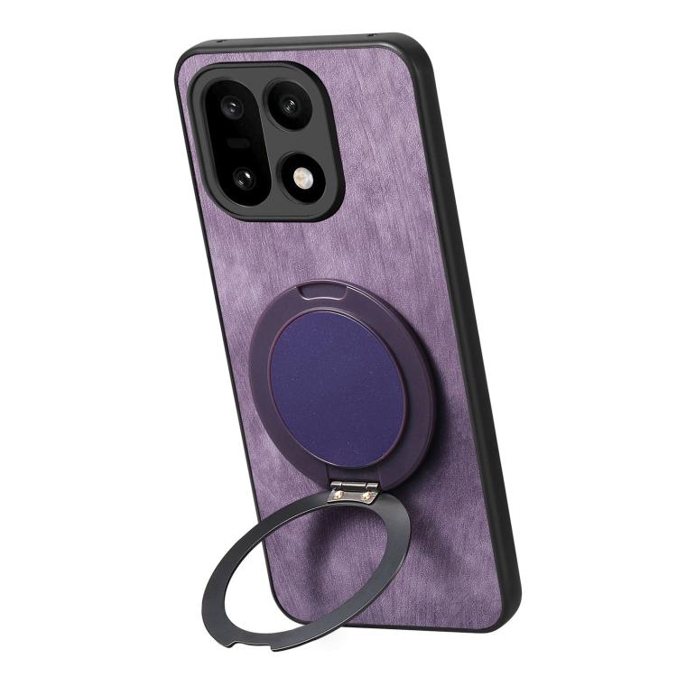 For OnePlus 15 Retro Leather Rotation Round Holder Phone Case