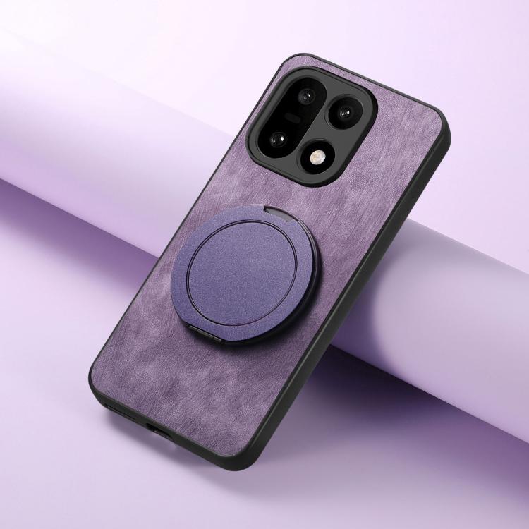For OnePlus 15 Retro Leather Rotation Round Holder Phone Case