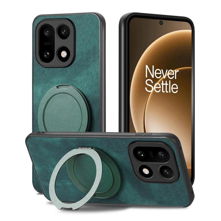 For OnePlus 15 Retro Leather Rotation Round Holder Phone Case