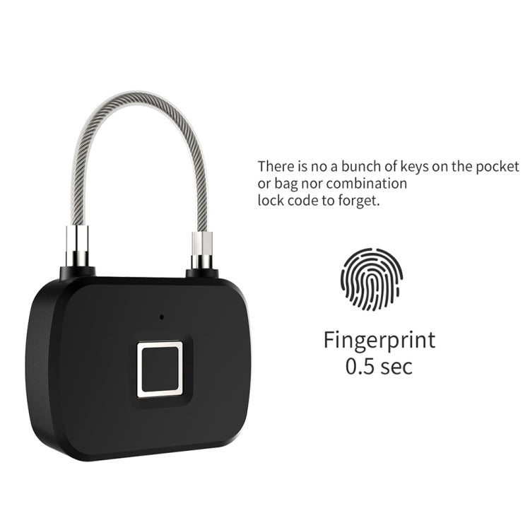 L13 Fingerprint Lock Intelligent Small Padlock Outdoor Luggage Lock Gym Fingerprint Padlock(Black)