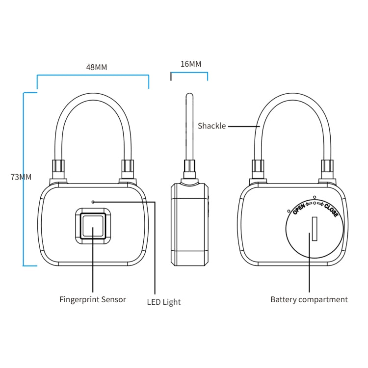 L13 Fingerprint Lock Intelligent Small Padlock Outdoor Luggage Lock Gym Fingerprint Padlock(Black)