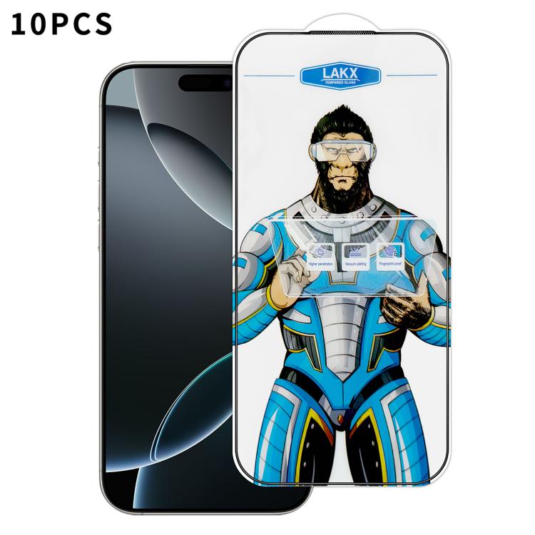 For iPhone 16 Pro 10pcs Blue Gorilla Anti-fingerprint Anti-static Silk Screen HD Electroplated Tempered Glass Film
