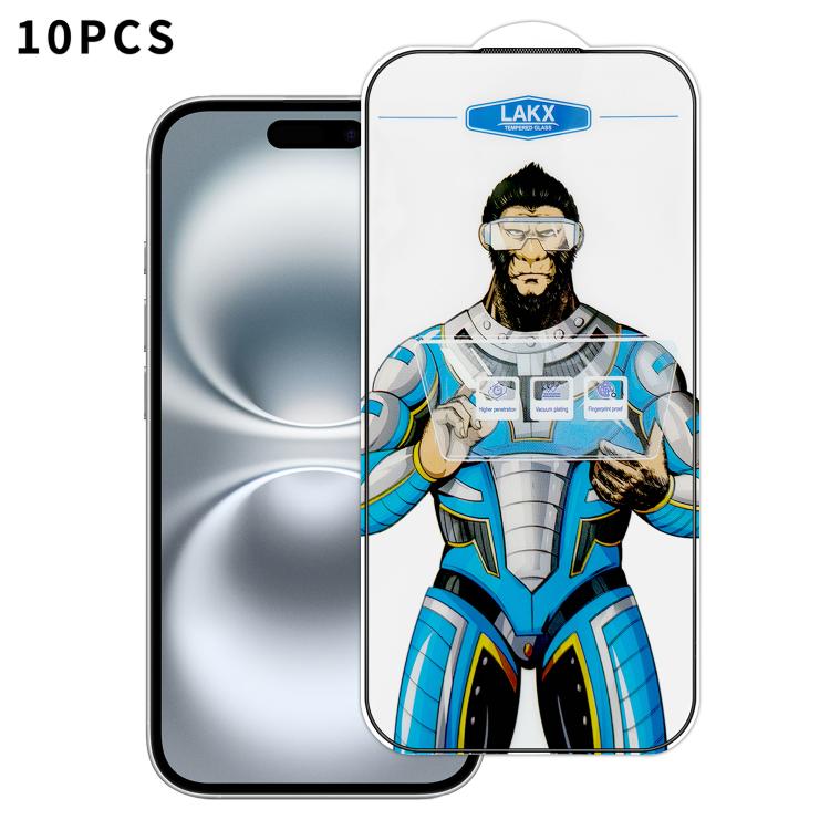 For iPhone 16 Plus 10pcs Blue Gorilla Anti-fingerprint Anti-static Silk Screen HD Electroplated Tempered Glass Film