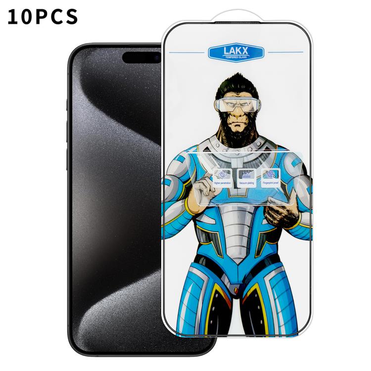 For iPhone 15 Pro Max 10pcs Blue Gorilla Anti-fingerprint Anti-static Silk Screen HD Electroplated Tempered Glass Film