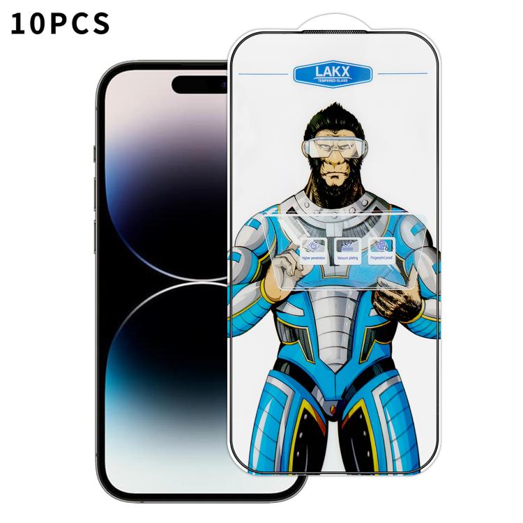 For iPhone 14 Plus 10pcs Blue Gorilla Anti-fingerprint Anti-static Silk Screen HD Electroplated Tempered Glass Film