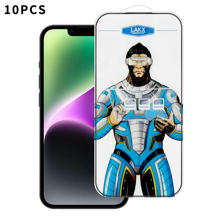 For iPhone 14 10pcs Blue Gorilla Anti-fingerprint Anti-static Silk Screen HD Electroplated Tempered Glass Film