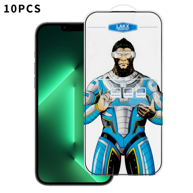 For iPhone 13 Pro 10pcs Blue Gorilla Anti-fingerprint Anti-static Silk Screen HD Electroplated Tempered Glass Film