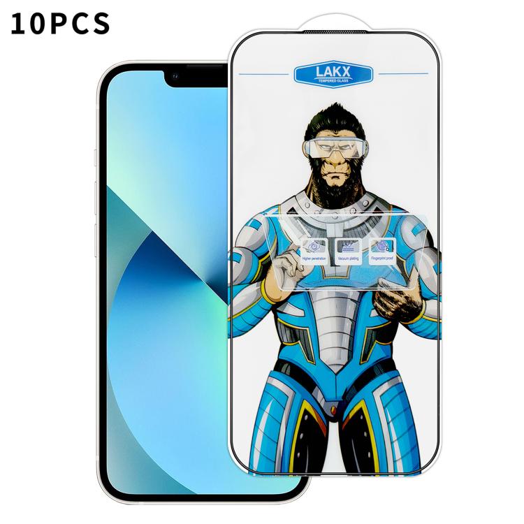 For iPhone 13 10pcs Blue Gorilla Anti-fingerprint Anti-static Silk Screen HD Electroplated Tempered Glass Film