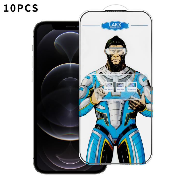 For iPhone 12 Pro Max 10pcs Blue Gorilla Anti-fingerprint Anti-static Silk Screen HD Electroplated Tempered Glass Film