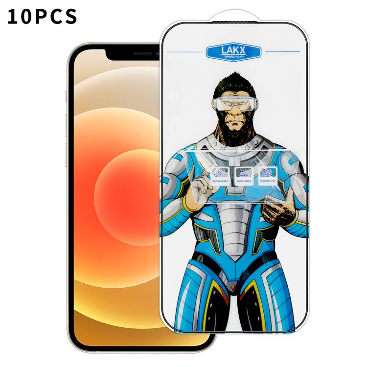 For iPhone 12 Pro 10pcs Blue Gorilla Anti-fingerprint Anti-static Silk Screen HD Electroplated Tempered Glass Film