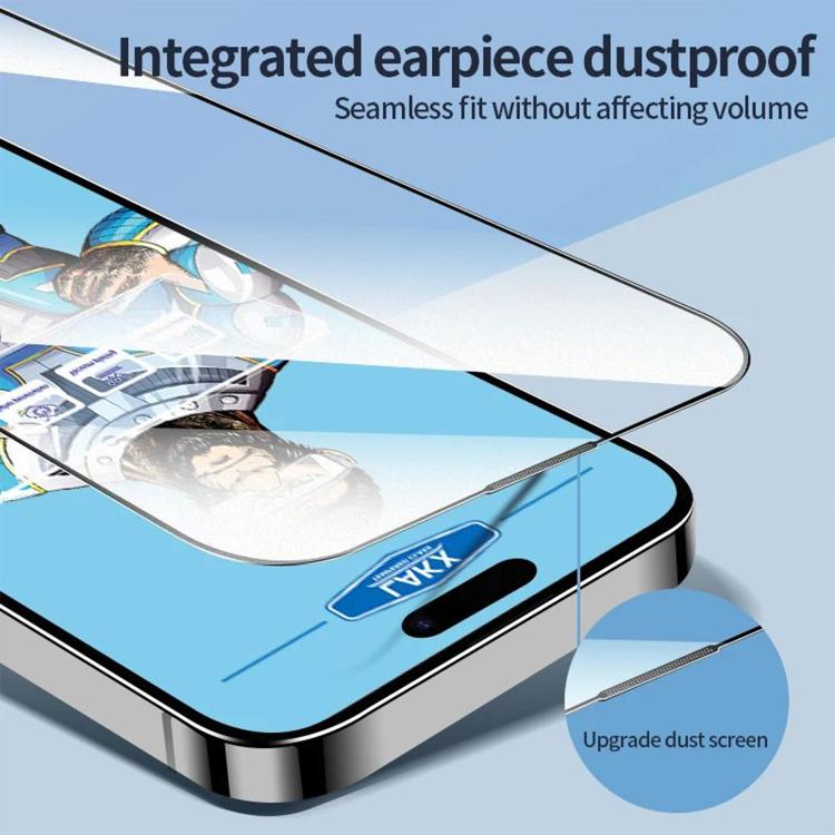For iPhone 14 10pcs Blue Gorilla Anti-fingerprint Anti-static Silk Screen HD Electroplated Tempered Glass Film
