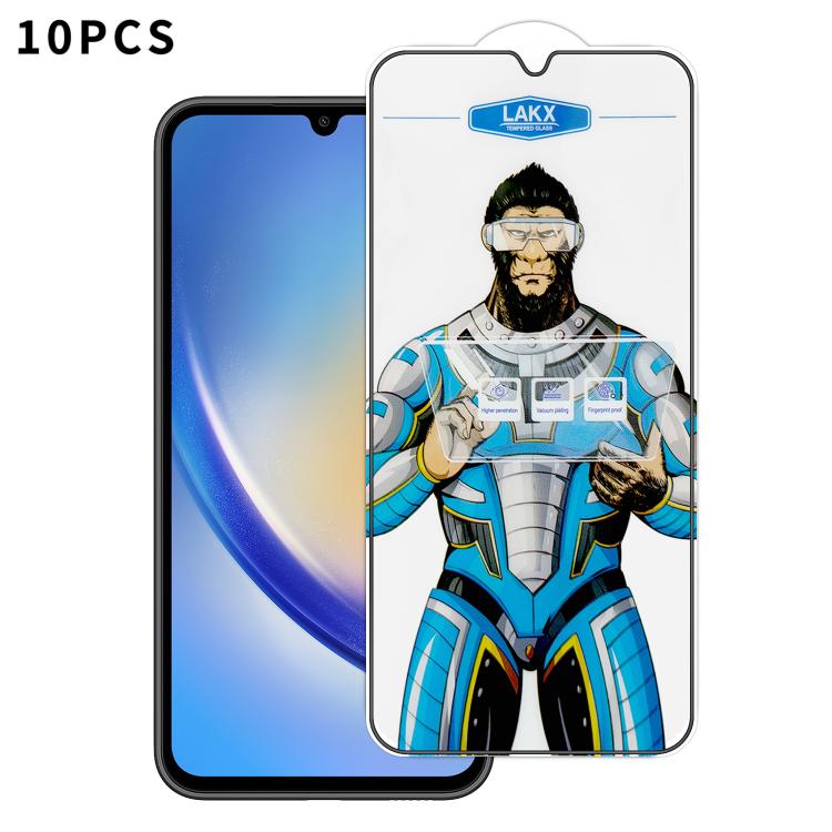 For Samsung Galaxy A34 5G 10pcs Blue Gorilla Anti-fingerprint Anti-static Silk Screen HD Electroplated Tempered Glass Film