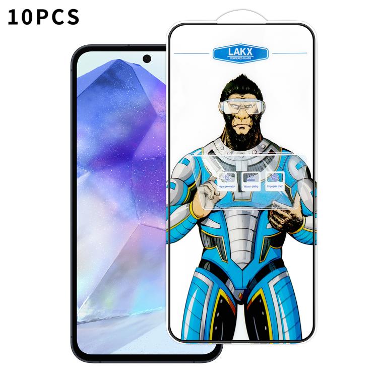 For Samsung Galaxy A55 5G 10pcs Blue Gorilla Anti-fingerprint Anti-static Silk Screen HD Electroplated Tempered Glass Film
