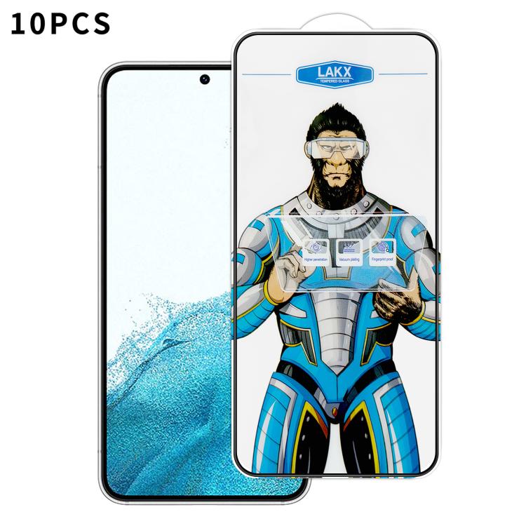 For Samsung Galaxy S22+ 5G 10pcs Blue Gorilla Anti-fingerprint Anti-static Silk Screen HD Electroplated Tempered Glass Film