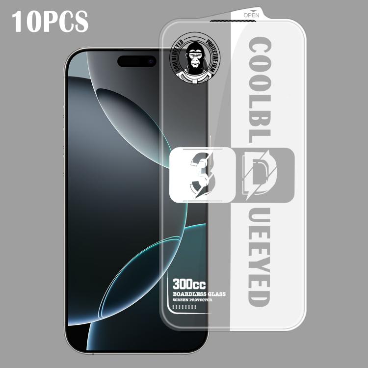 For iPhone 16 Pro 10pcs 300CC 3D Borderless Anti-Dust Mesh Anti-Static HD Tempered Glass Flim
