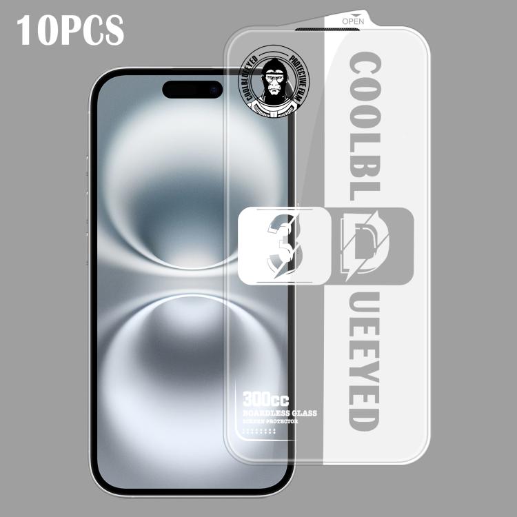 For iPhone 16 10pcs 300CC 3D Borderless Anti-Dust Mesh Anti-Static HD Tempered Glass Flim