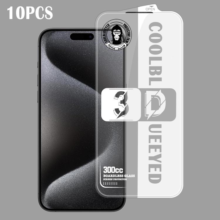 For iPhone 15 Pro Max 10pcs 300CC 3D Borderless Anti-Dust Mesh Anti-Static HD Tempered Glass Flim