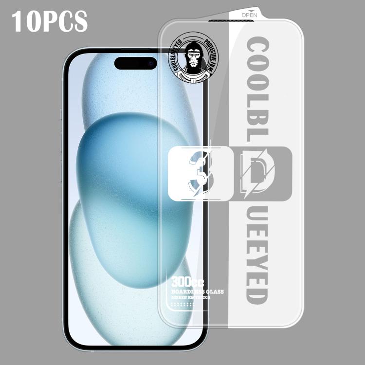 For iPhone 15 Plus 10pcs 300CC 3D Borderless Anti-Dust Mesh Anti-Static HD Tempered Glass Flim