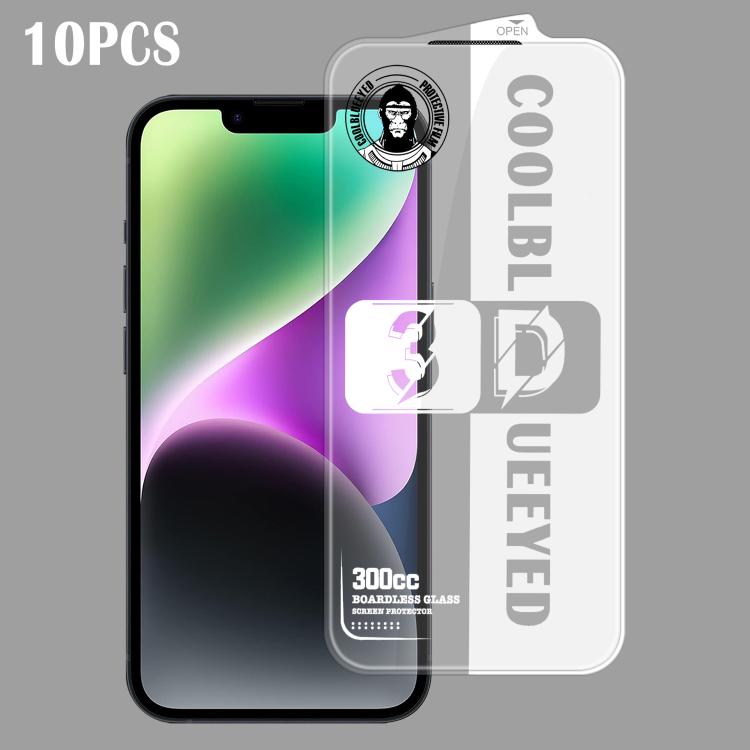 For iPhone 14 10pcs 300CC 3D Borderless Anti-Dust Mesh Anti-Static HD Tempered Glass Flim