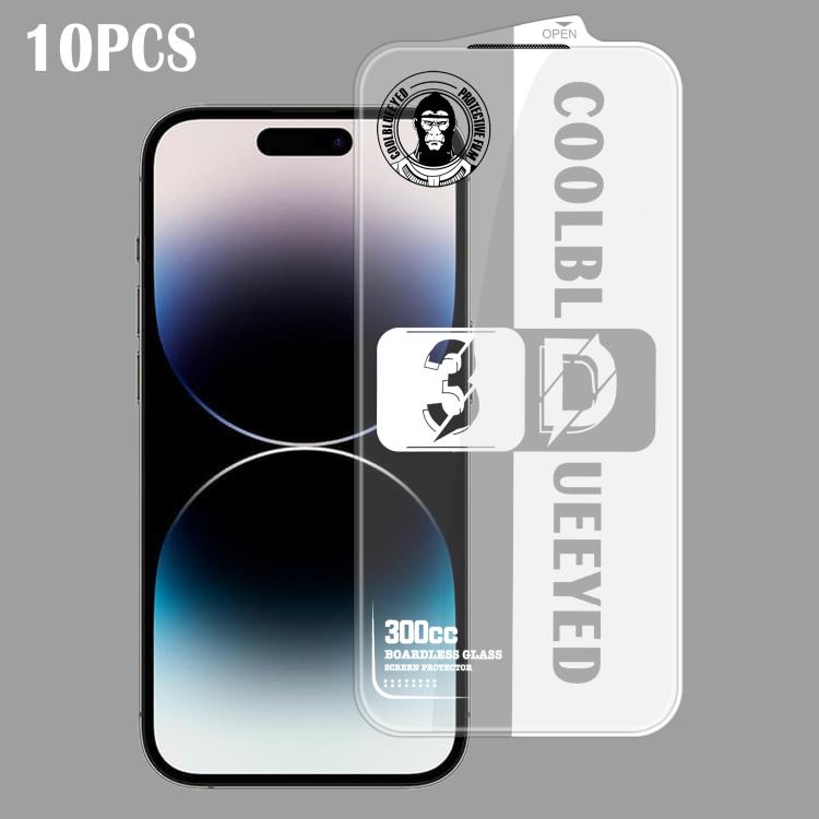 For iPhone 14 Pro Max 10pcs 300CC 3D Borderless Anti-Dust Mesh Anti-Static HD Tempered Glass Flim