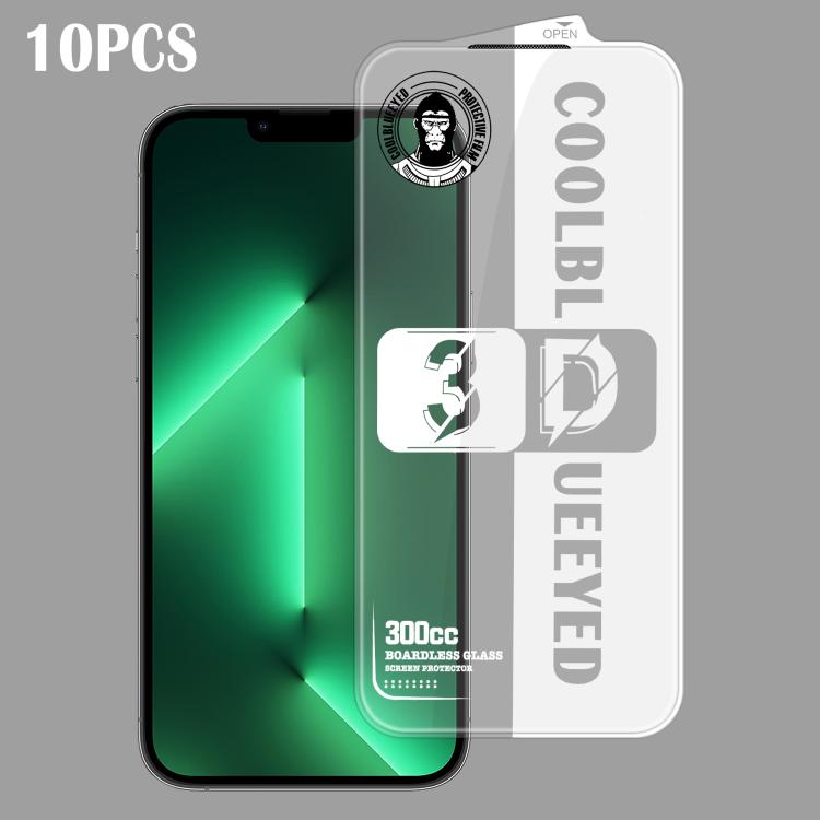 For iPhone 13 Pro 10pcs 300CC 3D Borderless Anti-Dust Mesh Anti-Static HD Tempered Glass Flim