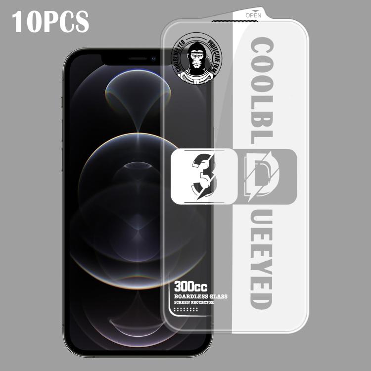 For iPhone 12 Pro Max 10pcs 300CC 3D Borderless Anti-Dust Mesh Anti-Static HD Tempered Glass Flim