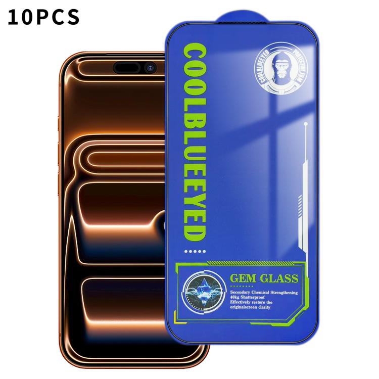 For iPhone 17 Pro 10pcs CoolBlueEyed Dustproof Mesh Anti-Static Silk Screen HD Tempered Glass Film