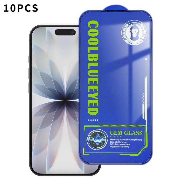 For iPhone 17 10pcs CoolBlueEyed Dustproof Mesh Anti-Static Silk Screen HD Tempered Glass Film