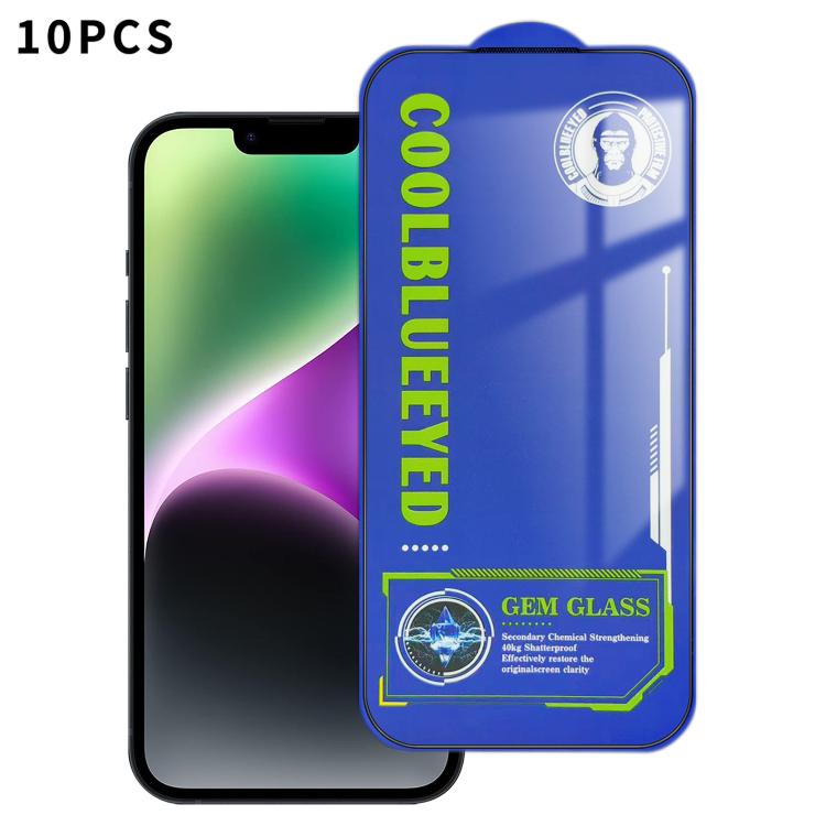 For iPhone 14 Plus 10pcs CoolBlueEyed Dustproof Mesh Anti-Static Silk Screen HD Tempered Glass Film