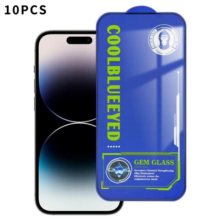 For iPhone 14 Pro Max 10pcs CoolBlueEyed Dustproof Mesh Anti-Static Silk Screen HD Tempered Glass Film