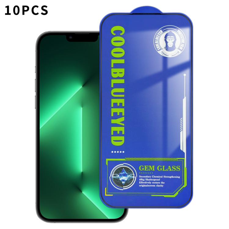 For iPhone 13 Pro Max 10pcs CoolBlueEyed Dustproof Mesh Anti-Static Silk Screen HD Tempered Glass Film
