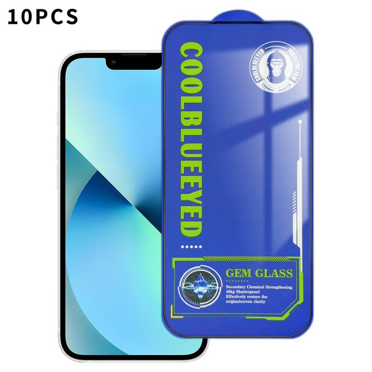 For iPhone 13 10pcs CoolBlueEyed Dustproof Mesh Anti-Static Silk Screen HD Tempered Glass Film