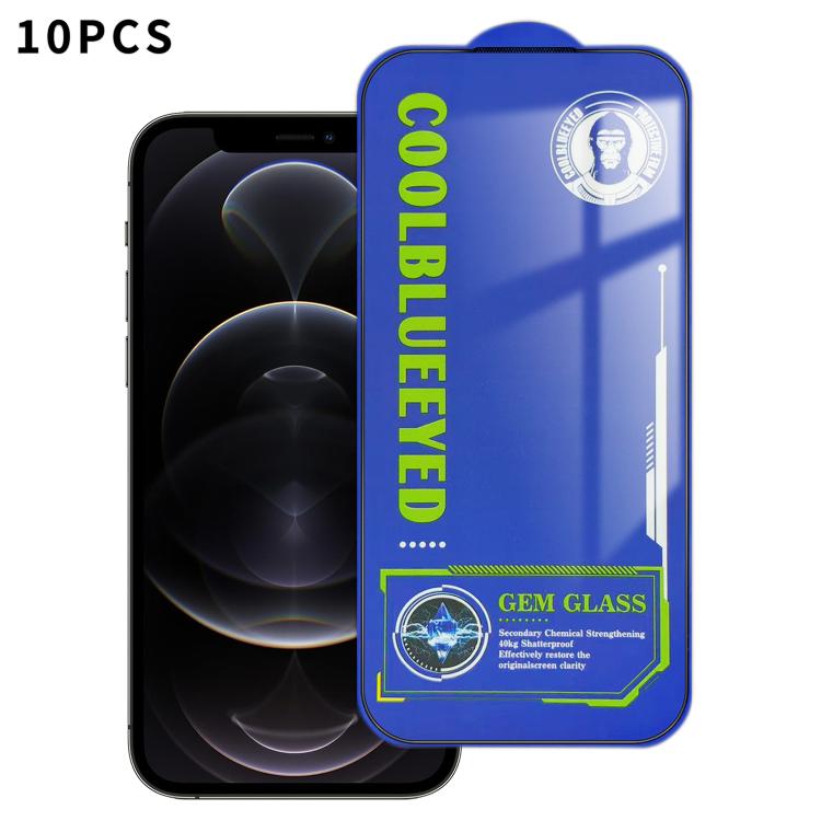 For iPhone 12 Pro 10pcs CoolBlueEyed Dustproof Mesh Anti-Static Silk Screen HD Tempered Glass Film