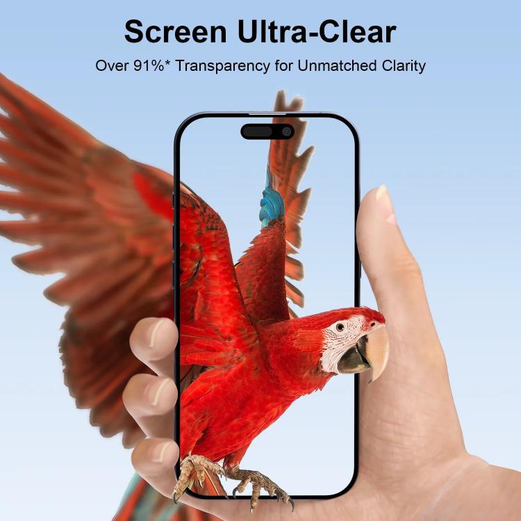 For iPhone 15 Pro 10pcs CoolBlueEyed Dustproof Mesh Anti-Static Silk Screen HD Tempered Glass Film