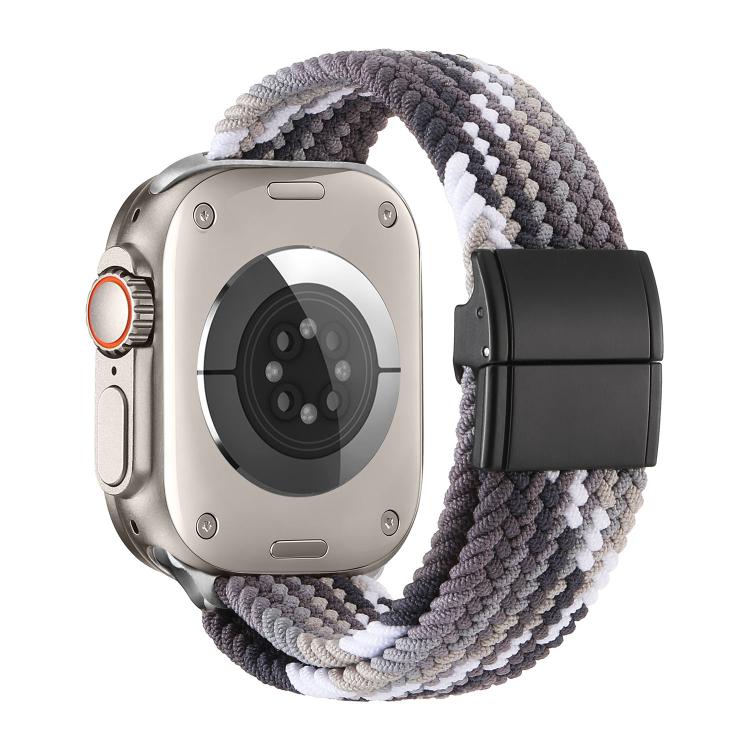 For Apple Watch 49mm / 46mm / 45mm / 44mm Metal Buckle Magnetic Clasp Nylon Woven Watch Band